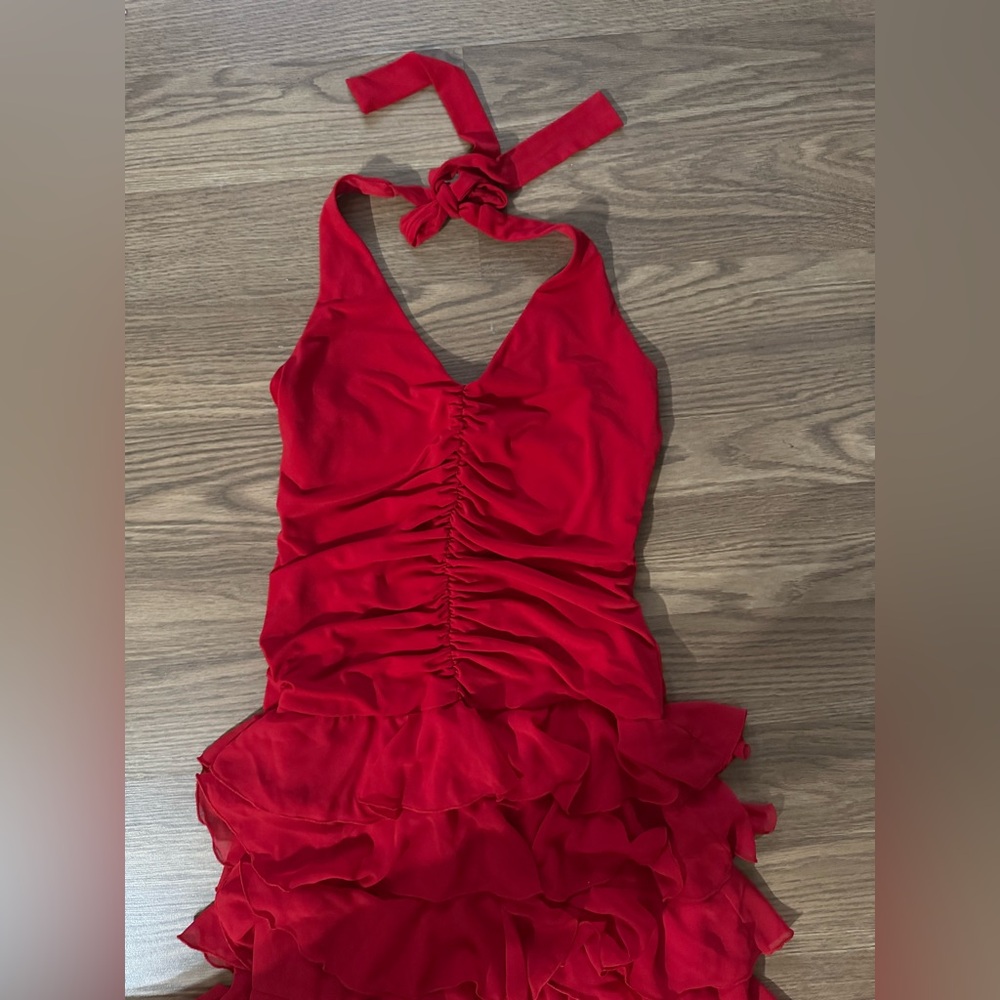 Cache Red Halter Neck Ruffled Dress - Picture 3 of 8